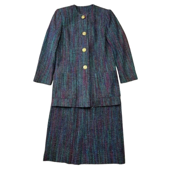 NWT Vintage Doncaster 100% Woven Silk 2 Pc Suit Jacket Skirt Size 12/14 - Picture 1 of 12